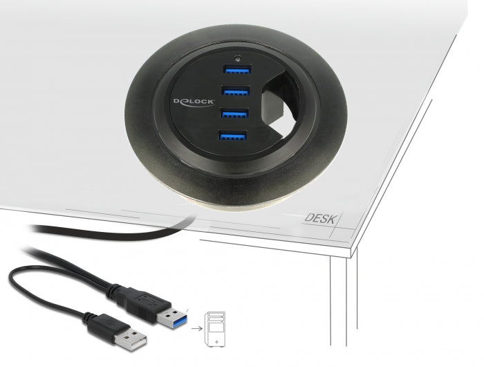 Delock 62868 | In-Desk Hub 4 Port USB 5 Gbps