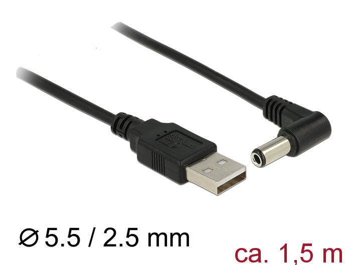 Delock 83575 | USB Power > DC 5.5 x 2.5 mm plug 90° 1.5 m