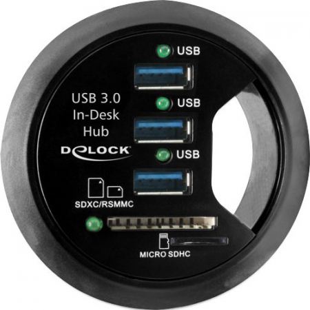 Delock 61991 | In-Desk Hub 3 Port USB 3.0 + 2 Slot SD Card Reader