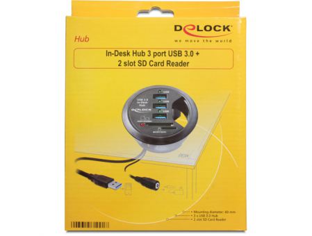 Delock 61991 | In-Desk Hub 3 Port USB 3.0 + 2 Slot SD Card Reader