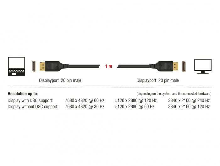 Delock 85658 | DisplayPort cable 8K 60 Hz 8K certified 1m