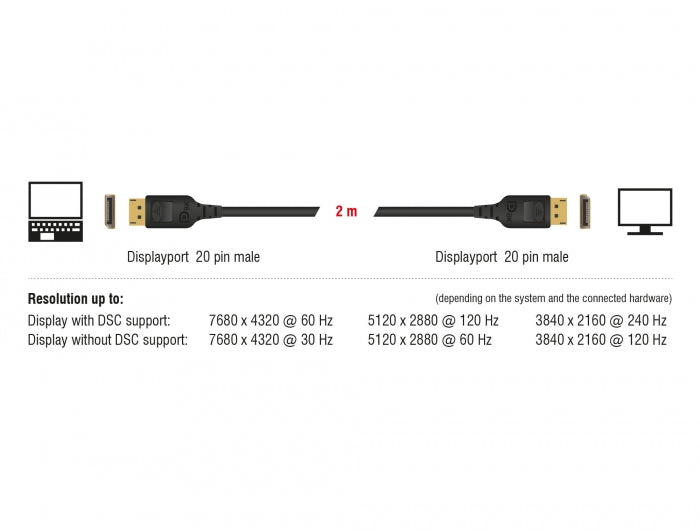 Delock 85660 | DisplayPort cable 8K 60 Hz 8K certified 2m