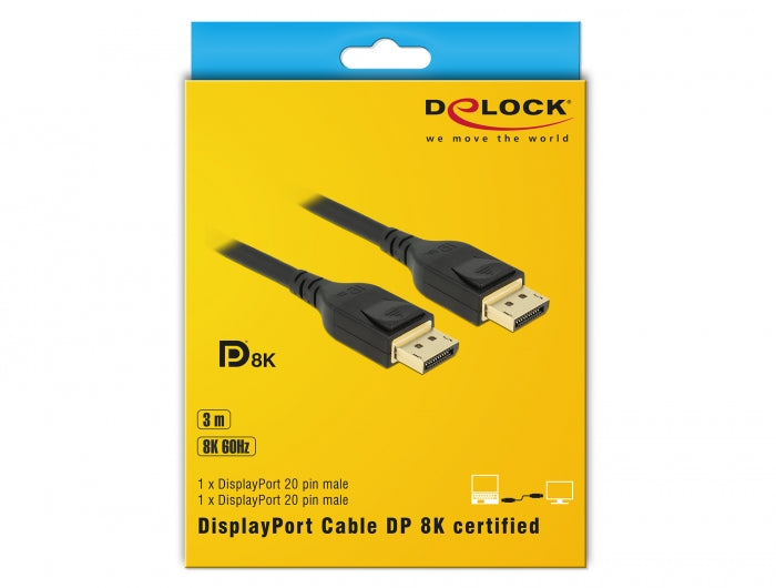 Delock 85661 | DisplayPort cable 8K 60 Hz 8K certified 3m