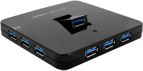 10 Port SuperSpeed USB 3.0 Hub with Charging Port and 4A PS Black